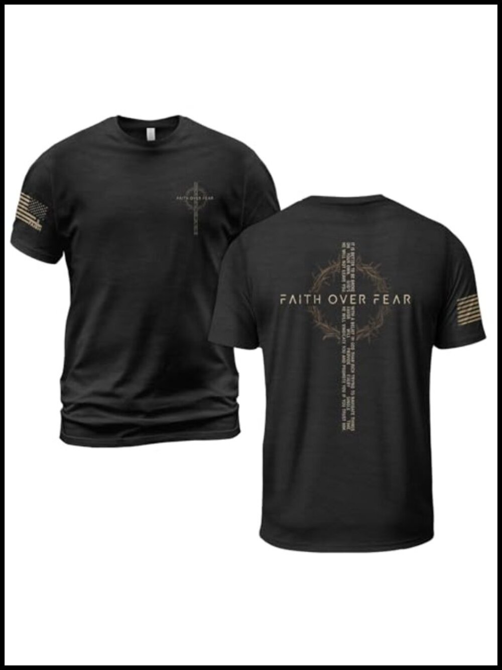 Men's Christian Cross T-Shirt Faith Over Fear Religious Tee